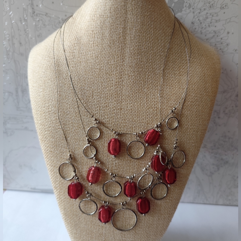 3/$25💙Lane Bryant Multi Strand Red Silver Necklace